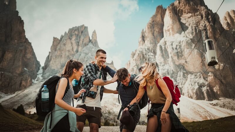 Hikers enjoying a mountain view